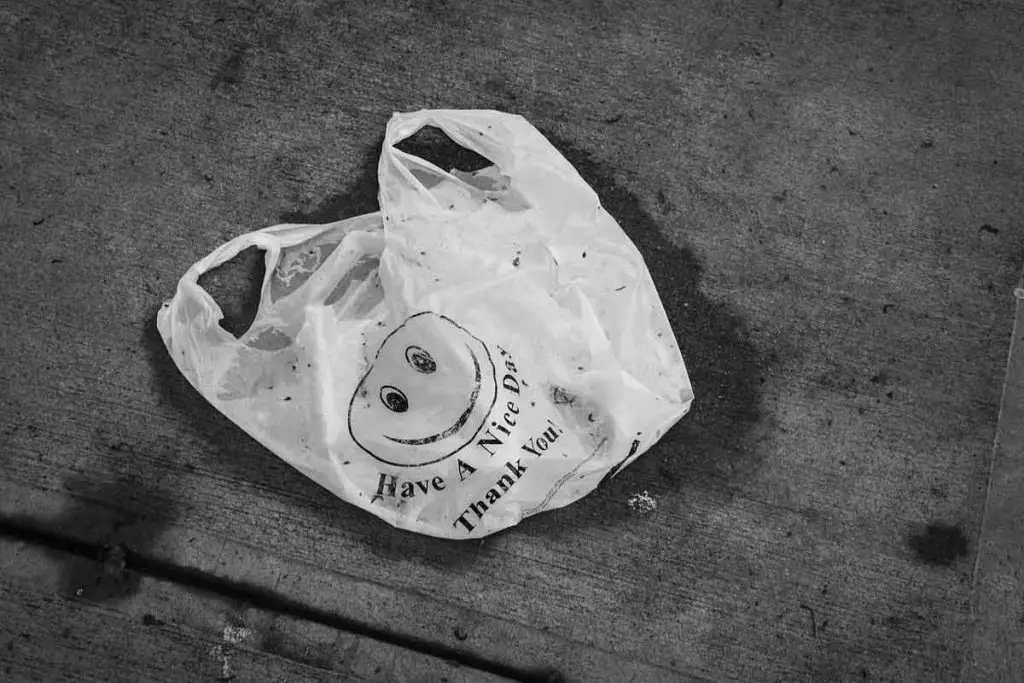 Plastic bag litter decomposing on streets