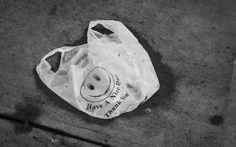 Plastic bag litter decomposing on streets